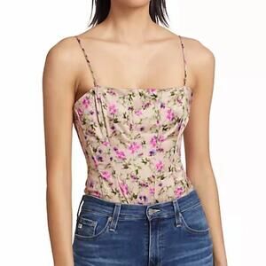 Cami NYC Tamara Satin Corset Bodysuit Spring Geranium Floral 0 XS